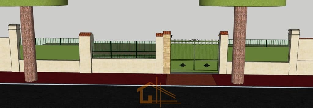 plan 3D - projection d'un ensemble clôture et portail