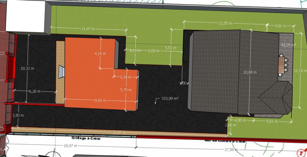Terrassement avec finition bitume, clôture et portails
