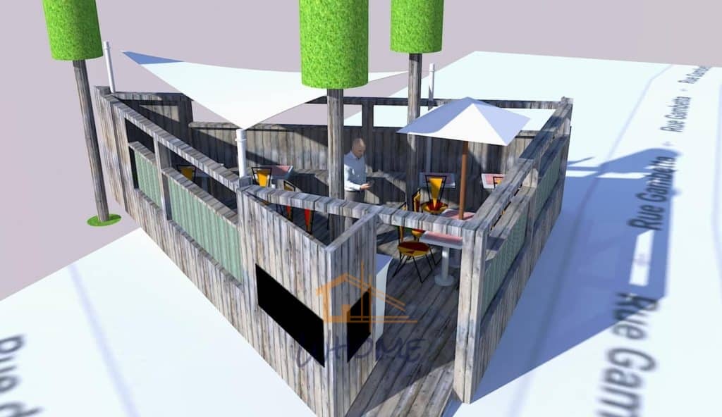 Projection 3D de la terrasse en bois